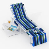 Garvee 3-in-1 Tanning Chair with Face Hole, 5-Position Folding Beach Lounge Chair with Side Table, Pillow & 330 lb Support, Stripes - Stripes