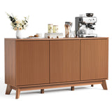 Garvee Modern Fluted Sideboard Buffet Cabinet – 58" Wooden Console with Curved Doors, Adjustable Shelves, Large Storage – Dining Room, Kitchen, Coffee Bar Furniture, Walnut - Walnut