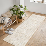 Garvee 2' x 6' Beige Modern Crosshatch Abstract Runner Rug, Washable Polyester Non-Slip Low-Pile Carpet for Hallway, Kitchen, Entryway and Bedroom - Beige
