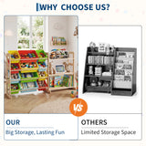 Garvee Child-Safe Rounded Corners | Kids Toy Storage Organizer Bookshelf - 12 Bins & 3 Open Shelves - Solid Pine Wood - Sturdy Display Rack for Playroom, Bedroom & Nursery - Easy Assembly - Red/Yellow/Blue/Green