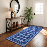 Garvee 2' × 6' Wavy Linear Runner Rug, Soft Washable Low-Pile Polyester Carpet for Hallway, Kitchen and Entryway, Blue - Blue