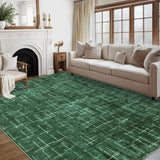 Garvee 8' x 10' Green Modern Crosshatch Abstract Area Rug, Washable Non-Slip Low-Pile Carpet for Living Room, Bedroom and Dining Room - Green