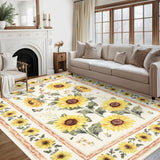 Garvee 9' x 12' Beige Modern Floral Area Rug, Washable Non-Slip Low-Pile Carpet for Living Room, Bedroom and Dining Room - Beige