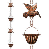 Garvee Hummingbird Rain Chain for Gutters and Garden Decor, 8.8 FT Metal Downspout Replacement with Cup Design, Antique Copper Brown