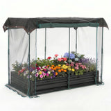 Garvee Black Galvanized Raised Garden Bed 6 ft × 3 ft × 1 ft, Metal Planter Box with Crop Cage, 60% Shade Cloth Roof & Zippered Doors for Vegetables - Black