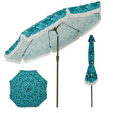 Garvee 10FT Fringe Patio Umbrella with Crank Handle, Push Button Tilt for Sun Shade, 8 Fiberglass Ribs, 1.5"D Premium Steel Pole, Outdoor Large Tassel Umbrella for Patio Beach Pool Backyard, Leaf - Leaf