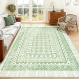 Garvee 8' × 10' Boho Floral Area Rug, Soft Washable Low-Pile Polyester Carpet with Non-Slip Backing for Living Room, Bedroom and Dining Room, Green - Green