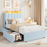 Garvee Twin XL Bed Frame with RGB LED & Storage Drawers, Boucle Upholstered, Metal Frame, Quiet Support, Purple, Kids Bedroom - Fresh Blue