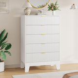 Garvee 5 Drawer Dresser for Bedroom, 47" Tall Fluted Chest of Drawers with Metal Handle, Modern Wooden Dresser TV Stand, Clothes Storage Organizer Wood Closet for Hallway, Entryway, White - White