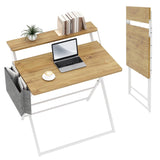 Garvee 31.5" 2-Tier Office Desk with Shelf & Side Pocket – No Assembly Collapsible Small Computer Desk – Sturdy, Space-Saving Portable Table for Home Office, Bedroom, or Apartment – Wood Color - Oak