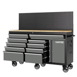 Garvee 60 in Rolling Tool Chest with 10 Drawers & Pegboard, Mobile Garage Tool Cabinet with Locks & Charging Station, Heavy Duty Workbench for Workshop, Gray