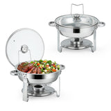 Garvee 5QT Round Chafing Dish Set (2-Pack) - Stainless Steel Buffet Warmer - Glass Lid - Silver