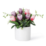 Garvee 10 Pcs Artificial Tulips with Ceramic Vase, Real Touch PU Fake Tulip Stems for Easter, Spring, Wedding Bouquet, Home Centerpiece Floral Arrangement, and Table Décor (Purple & Pink)