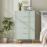 Garvee 5 Drawers Dresser for Bedroom, Fluted Dresser Chest of Drawers with Handle, Wood Modern Dressers for Closet, Bedroom Furniture Storage Organizer for Living Room, Hallway, Green - Green