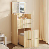 Garvee 3 in 1 Vanity Desk with 3 Drawers and Rolling Stool, Compact Vanity with Flip Top Mirror and Lights, Modern Small Makeup Vanity Table with Charging - Wood