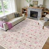 Garvee 8' × 10' Floral Vine Area Rug, Washable Polyester Carpet with Non-Slip Backing for Living Room, Bedroom and Dining Room, Beige/Pink - Beige Pink