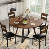 Garvee Space-Saving 5-Piece Round Dining Table Set for 4 – Thick Wooden Circular Top, 4 Upholstered Tall Back Chairs, Heavy Duty Metal Frame – Ideal for Home or Dining Room – PVC Walnut