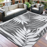 Garvee Waterproof Reversible Outdoor Rug - Heavy Duty Grey White Plastic Mat for Patio, Garden, Deck, Camping, Picnic - UV Resistant, Easy Clean, 9x12ft - Gray & White