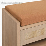 Garvee 2 Pack Entryway Shoe Bench with Rattan Drawer – 31" Light Oak Cushion Seat – Storage Organizer for Hallway, Front Door, Bedroom – Includes Padded Linen, piece