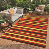 Garvee Waterproof Reversible Outdoor Rug 8x10ft – Modern Geometric Striped Plastic Straw Mat – mark Resistant & Portable Patio Carpet for Garden, Porch, RV, Camping, Backyard, Beach Picnic – Four Colors: Magenta/Red/Orange/Yellow – 244x305cm - Red Orange Yellow