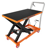 Garvee Heavy Duty 1100 LBS Hydraulic Lift Table Cart - Manual Single Scissor Lift Jack Platform Trolley with 35" Max Height, Locking Swivel Wheels, and Non-Slip Rubber Pad, Orange and Black - Orange