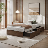 Garvee Bed Frame with 2 Storage Drawers, Wooden Low Profile Bed Frame, No Headboard, Wood Slat Support, Noise Free, No Box Spring Needed, Easy Assembly - Walnut
