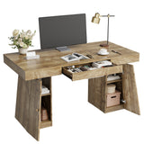 Garvee Modern Computer Desk, 55 x 27.5 Inch Large Office Desk with Drawers, Gaming Desk with Storage Shelves, Writing Study Desk for Home Office, Light Brown - Light Brown
