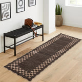Garvee 2' × 6' Scalloped Bordered Solid Runner Rug, Washable Non-Slip Low-Pile Soft Rug for Hallway, Kitchen, Entryway & Laundry Room, Brown - Brown