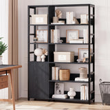 Garvee 5 Tier Bookshelf with Doors - 71.1" Industrial Display Standing Shelf Rack with Shelves & Metal Frame, Bookcase with Adjustable Shelf and Protective Rails for Living Room, Office, Black - Black