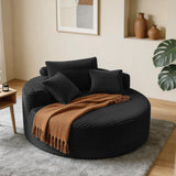Garvee Oversized Comfort and Deep Seat – 55'' Round Corduroy Chaise Lounge Chair – Single Cloud Design with 3 Pillows – Ideal for Living Room or Bedroom – Upholstered Sofa Bed – Black - Black