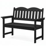 Garvee Outdoor Poly Lumber Patio Bench, 2-Person Weather-Resistant Garden Bench with Curved Backrest, Slatted Seat & Wide Armrests, Carbon Black - Charcoalblack