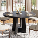 Garvee 47" Round Dining Table for 4-6 People - Circle Kitchen Dinner Table with Sturdy Pedestal Base, Space Saving Dinning Room Furniture for Living Room, Kitchen, Apartment, Black
