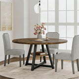 Garvee 3-Piece 47" Round Dining Table Set with Storage Shelf & Upholstered Chairs, Metal Frame, Adjustable Feet, Compact Space-Saving Design for Small Dining Rooms - 棕色+灰色