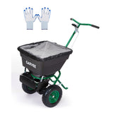 Garvee 100 lb Push Broadcast Spreader with 12' Spread Width, Adjustable Drop Rate, 10" Pneumatic Tires, Rain Cover & Gloves for Seed, Fertilizer, Salt and Ice Melt, Black & Dark Green - Dark Green