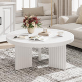 Garvee 33.4" Small Round Coffee Table with 1.3" Thick Top, Fluted Legs Circle Center Table for Living Room & Bedroom, Easy Assembly, White - White