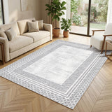 Garvee 6' × 9' Vintage Distressed Area Rug, Washable Polyester Carpet with Non-Slip Backing for Living Room, Bedroom and Dining Room, Gray - Gray