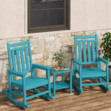 Garvee HDPE Patio Rocking Chair Set for Porch & Firepit, 2 High-Back Chairs with 1 Side Table and Embossed Wood Grain Finish, Lake Blue
