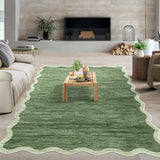 Garvee Modern Scalloped Washable Area Rug 10' × 13' – Soft Low Pile, Non-Slip, Mark Resistant Carpet for Living Room, Bedroom, Dining Room, Nursery, Learning space – Sage Green - Sage Green