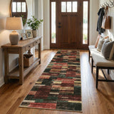 Garvee 2' x 8' Distressed Patchwork Runner Rug, Washable Non-Slip Soft Low-Pile Geometric Rug for Hallway, Kitchen & Entryway, Red - Red