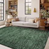 Garvee 5' × 7' Vintage Distressed Medallion Area Rug, Machine Washable Non-Slip Low-Pile Stain-Resistant Rug for Living Room & Bedroom, Green - Green