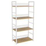 Garvee 4-Tier Tall Narrow Bookshelf, Metal Frame, Engineered Wood Shelves and Guard Panels, White/Natural