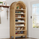Garvee 71" Tall Arched Bookshelf, 7 Tiers Arch Bookcase with Storage, Modern Farmhouse Book Shelf with Adjustable Shelves, Wood Bookshelf w/Open Display Shelves for Living Room, Office (Natural) - Natural Wood