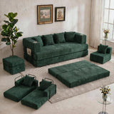 Garvee 79 Inch Corduroy Floor Sofa with 4 Pillows & 2 Cup Holders, Armless Deep Seat Design, Perfect for Living Rooms, Apartments and Small Spaces, Green - Green