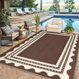 Garvee Waterproof Outdoor Rug 9x12 for Patio, Reversible Modern Area Rug, Large Plastic Straw Mat for Camping, RV, Porch, Backyard, Deck, Picnic, Beach, Brown & Beige - Brown & Beige