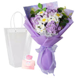Garvee Handmade Crochet Carnation Bouquet – Everlasting Faux Flowers for Home Decor – Thoughtful Gift for Mother's Day, Birthday, Graduation – Includes Gift Bag & Card – Purple Medium Carnation