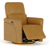 Garvee Power Recliner Single Sofa Chair, 360° Swivel & Rocker, Adjustable Lumbar, Deep Upholstered Seat, Charging Port, Faux Leather, Swivel Glider Nursery Chairs for Living Room, Bedroom, Brown