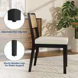 Garvee Mid-Century Modern Rattan Dining Chairs Set of 4 – Farmhouse Style – Upholstered Armless Wooden Frame, Natural Rattan Backrest, Ergonomic & Comfortable – Kitchen, Dining Room – Black – Easy Assembly – 2 Boxes 4 Pieces