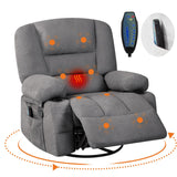 Garvee 360° Swivel Rocker Chair with Cup Holders & Side Pocket, Wide Recliner Chair with Heat and Vibration Massage, Chenille Fabric Manual Recliner Lazy Boy Chair for Adults, Gray - Chenille|Gray