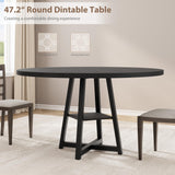 Garvee Industrial Round Dining Table for 4-6 – 47 Inch Wooden Top, Sturdy Metal Base, Space-Saving Design, Storage Shelf – Modern Kitchen & Dining Furniture – New model (black ash) - Black