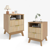 Garvee 2 Pack 18" Modern Fluted Nightstand with Charging Station, Curved Profile Side Table with 2 Drawers, Multi-Functional End Table for Bedroom & Living Room, Dark Oak - Dark Oak